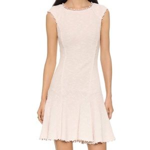 REBECCA TAYLOR Embroidered Ball Trim Stretch Boucle Sleeveless Flounce Dress, 8
